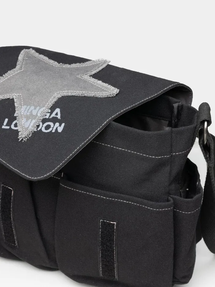 Shop Super Star Black Canvas Messenger Bag Minga London Accessories