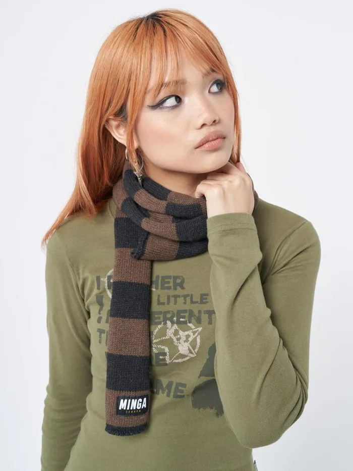Shop Umber Stripes Knitted Scarf Minga London Accessories Shop Umber Stripes Knitted Scarf Minga London Accessories