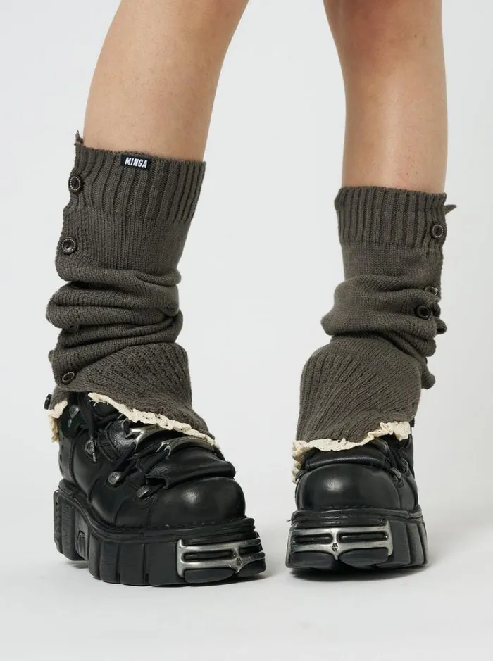 Shop Zeva Grey Buttoned Leg Warmers Minga London Accessories