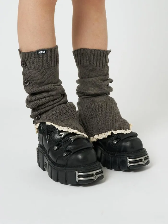 Shop Zeva Grey Buttoned Leg Warmers Minga London Accessories