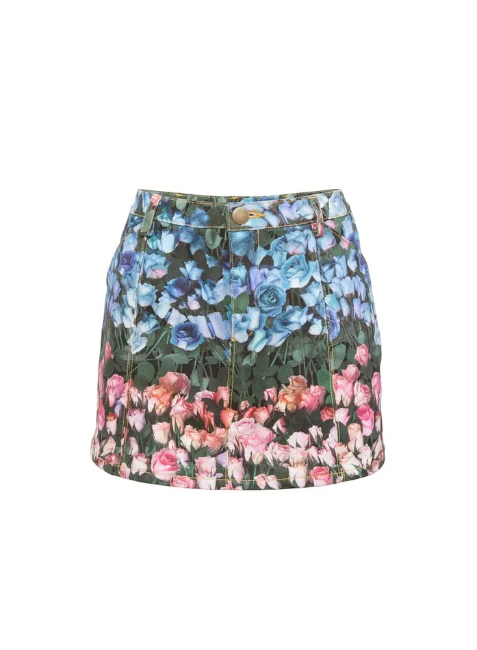 Shorts and Skirts Clothing Fleur Du Mal Rose Stripe Denim Mini Skirt Rose Stripe