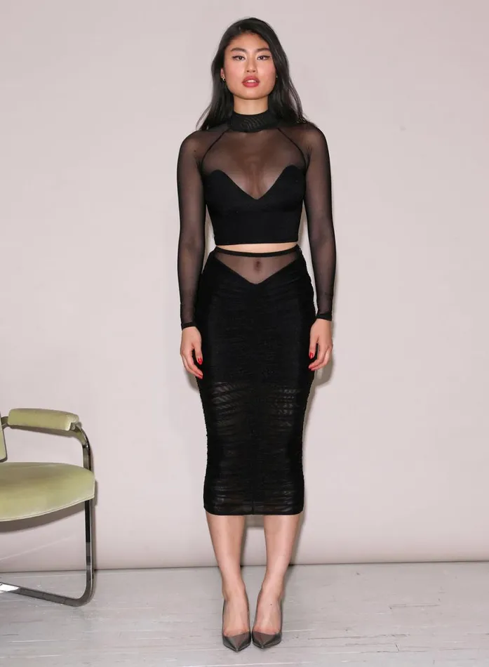 Shorts and Skirts Clothing Fleur Du Mal Ruched Midi Skirt Black