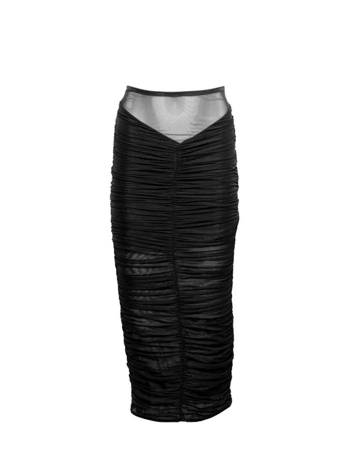Shorts and Skirts Clothing Fleur Du Mal Ruched Midi Skirt Black