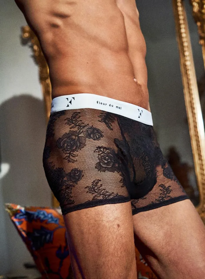 Shorts and Skirts PleasureLingerieClothing Fleur Du Mal Men039s Bouquet Lace Boxer Brief Black