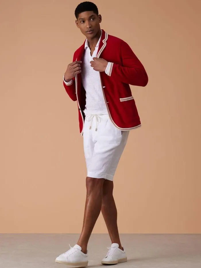 Shorts and Swim Trunks Mens Paul Stuart Linen Tucked Pleat Bermuda Short White