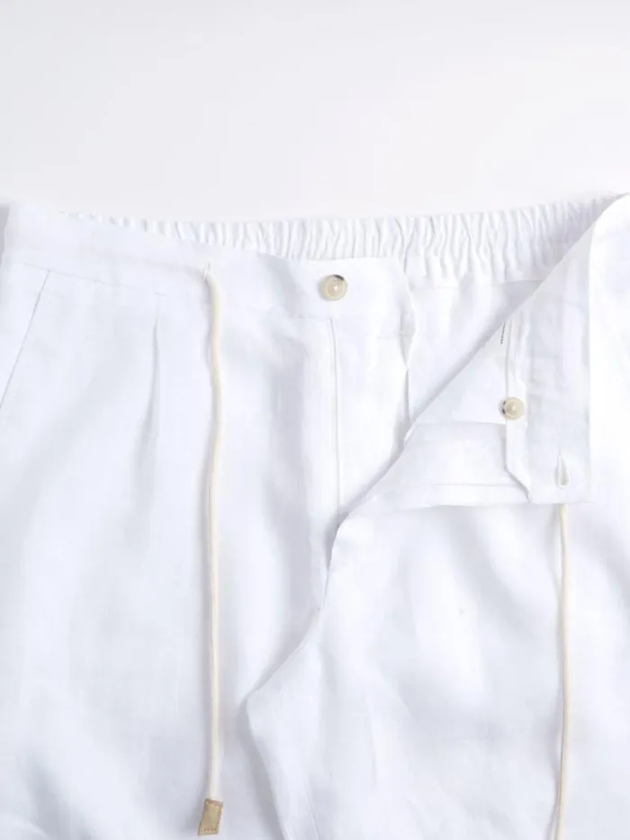 Shorts and Swim Trunks Mens Paul Stuart Linen Tucked Pleat Bermuda Short White