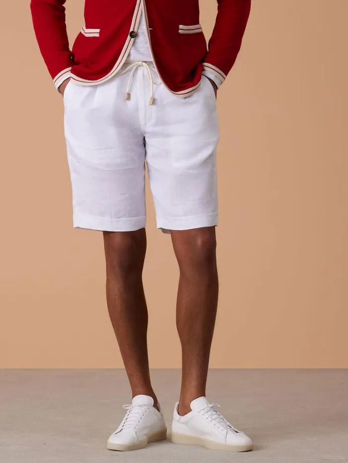 Shorts and Swim Trunks Mens Paul Stuart Linen Tucked Pleat Bermuda Short White