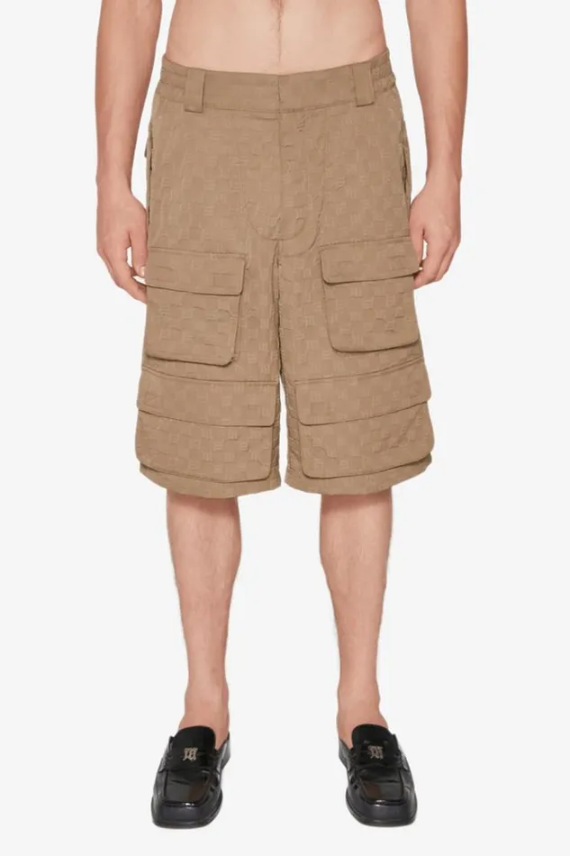 Shorts Men MISBHV Jordan Barrett 3D Embossed Oversize Monogram Cargo Shorts Olive
