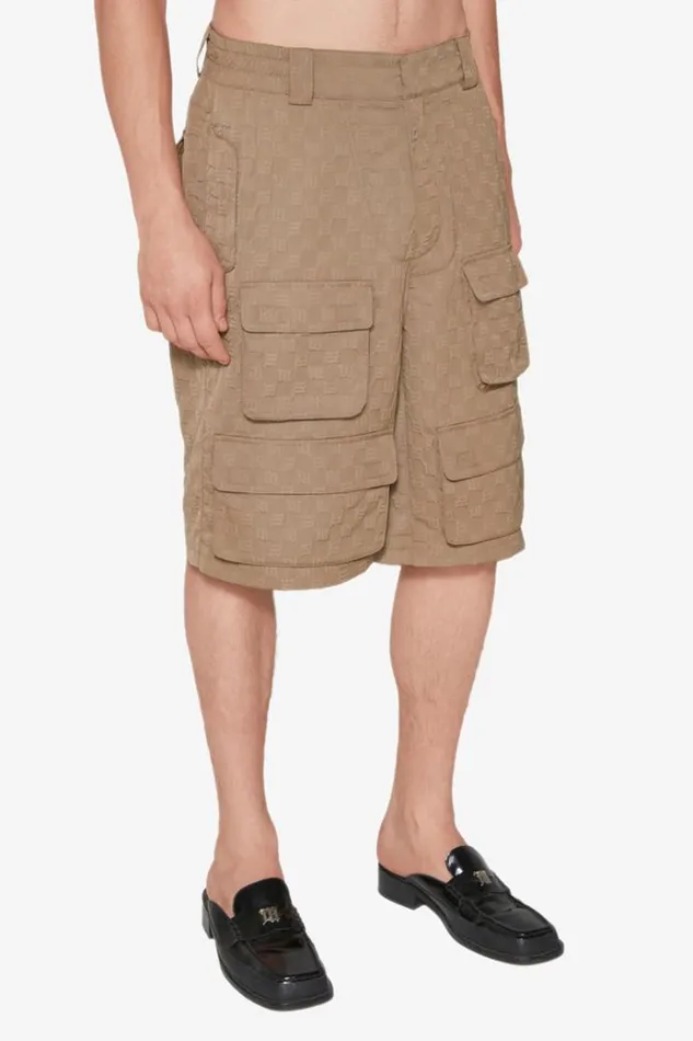 Shorts Men MISBHV Jordan Barrett 3D Embossed Oversize Monogram Cargo Shorts Olive