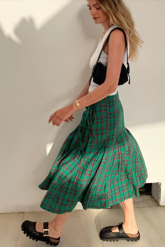 Skirts Women Damson Madder Kya Wrap Kilt 8211 Green Tartan