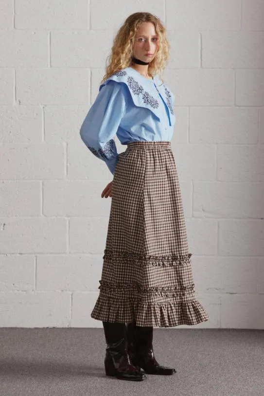 Skirts Women Damson Madder Rina Ruffle Skirt 8211 Chocolate Check