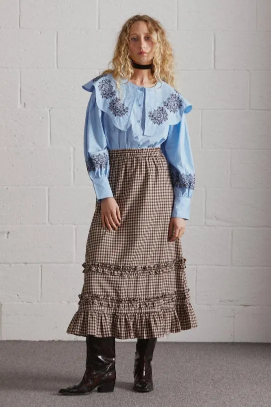 Skirts Women Damson Madder Rina Ruffle Skirt 8211 Chocolate Check