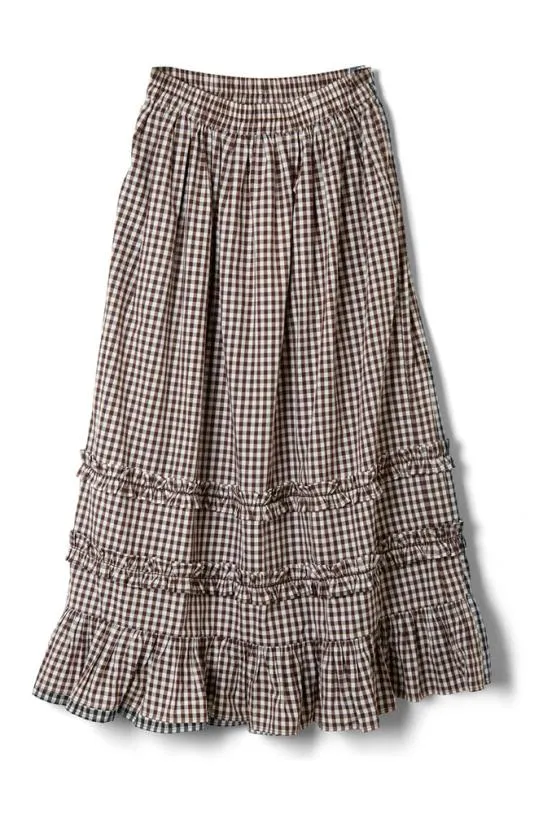 Skirts Women Damson Madder Rina Ruffle Skirt 8211 Chocolate Check