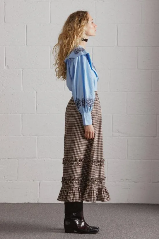Skirts Women Damson Madder Rina Ruffle Skirt 8211 Chocolate Check
