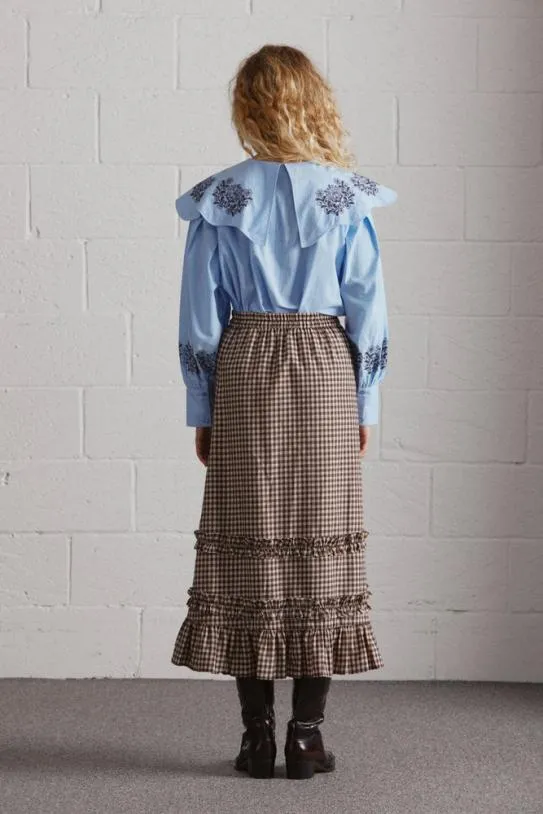 Skirts Women Damson Madder Rina Ruffle Skirt 8211 Chocolate Check