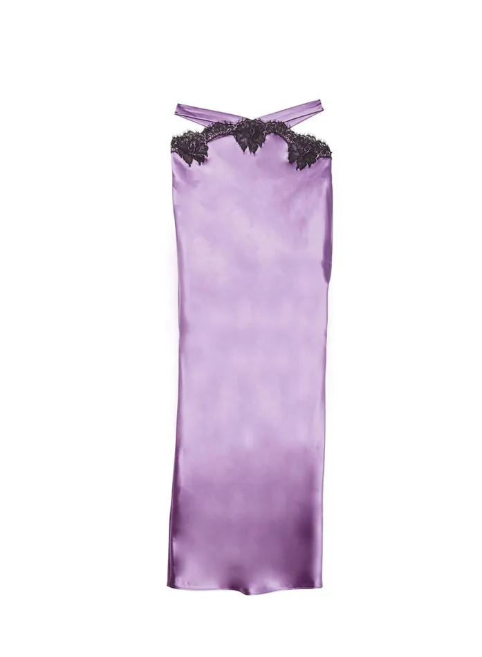 Slips LingerieClothing Fleur Du Mal Silk and Lace Cutout Skirt Purple Haze