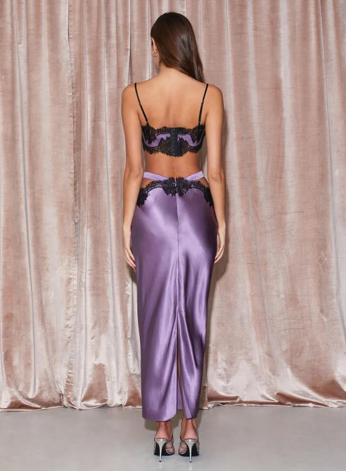 Slips LingerieClothing Fleur Du Mal Silk and Lace Cutout Skirt Purple Haze