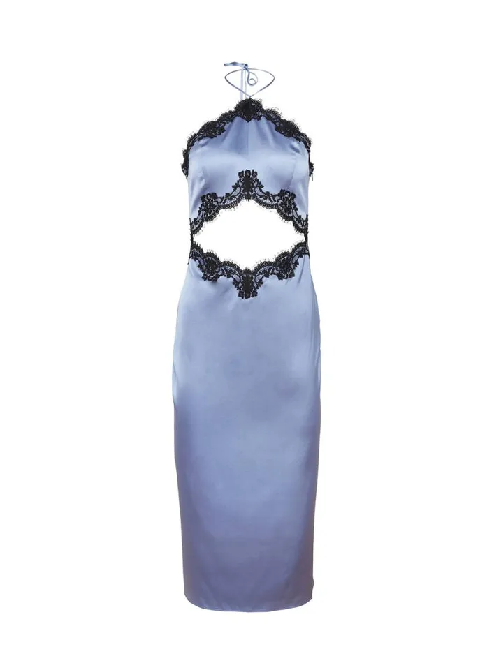 Slips LingerieClothing Fleur Du Mal Silk and Lace Halter Slip Denim Blue
