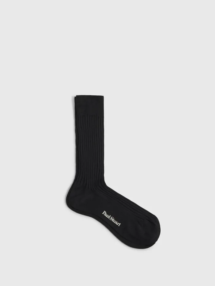Socks Mens Paul Stuart Classic Cotton Ribbed Sock Black