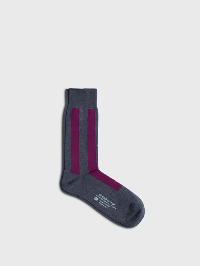Socks Mens Paul Stuart Cotton Vertical Bar Stripe Sock Greypurple