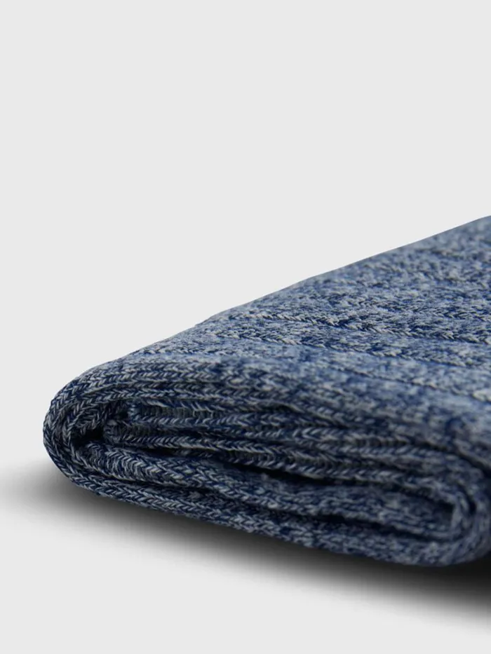 Socks Mens Paul Stuart Linen and Cotton Blend Melange Ribbed Sock Denim