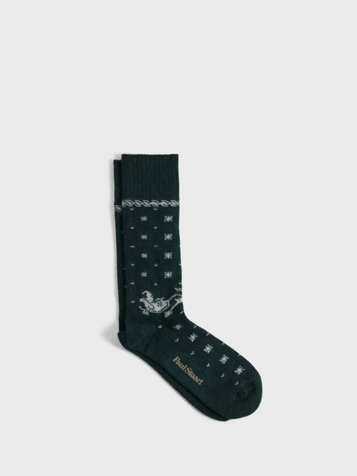 Socks Mens Paul Stuart Santa and Sleigh Motif Sock Green