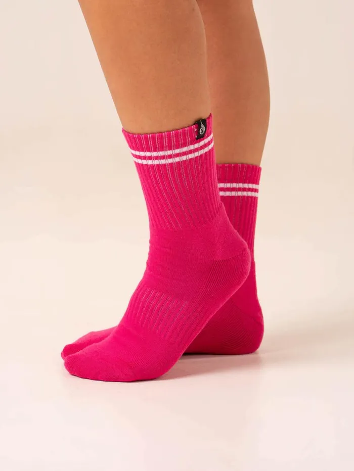 Socks Womens Ryderwear Stripe Crew Socks Hot Pinklavender
