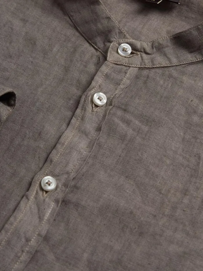 Sport Shirts Mens Paul Stuart Band Collar Washed Linen Shirt Taupe