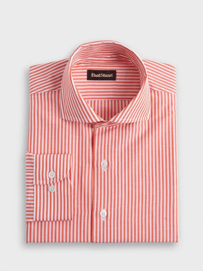Sport Shirts Mens Paul Stuart Bengal Stripe Cotton and Linen Sport Shirt Light Blue