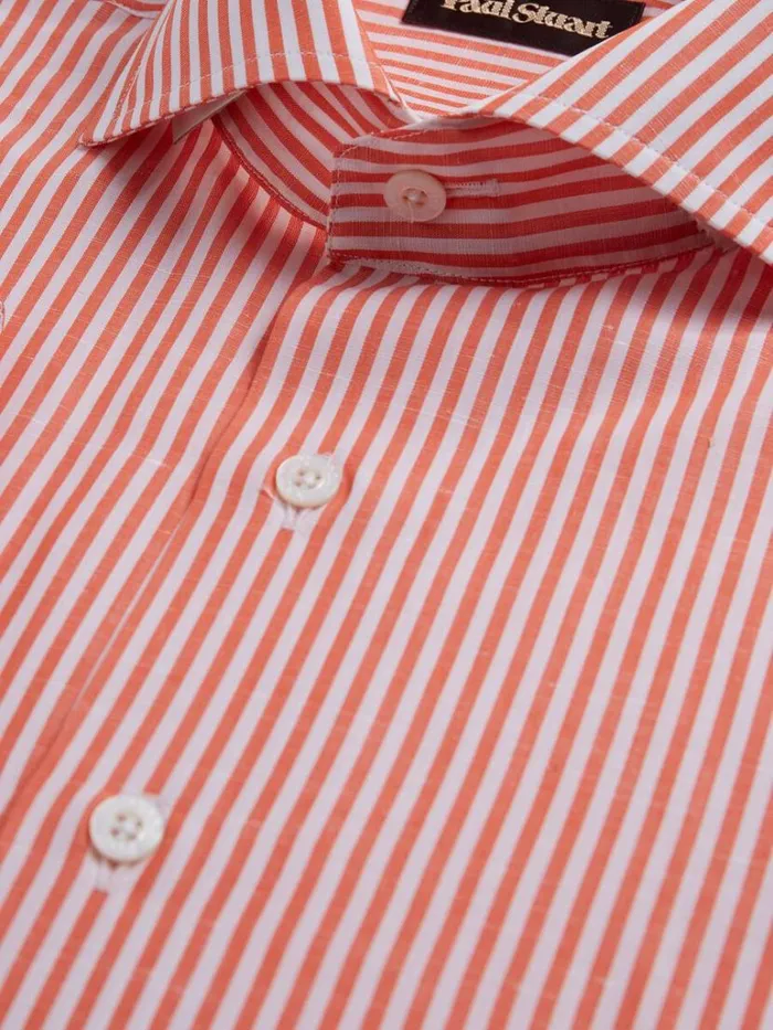 Sport Shirts Mens Paul Stuart Bengal Stripe Cotton and Linen Sport Shirt Light Blue