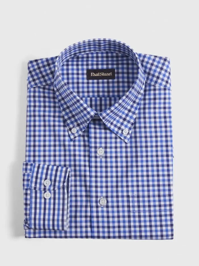 Sport Shirts Mens Paul Stuart Cotton Check Sport Shirt Blue