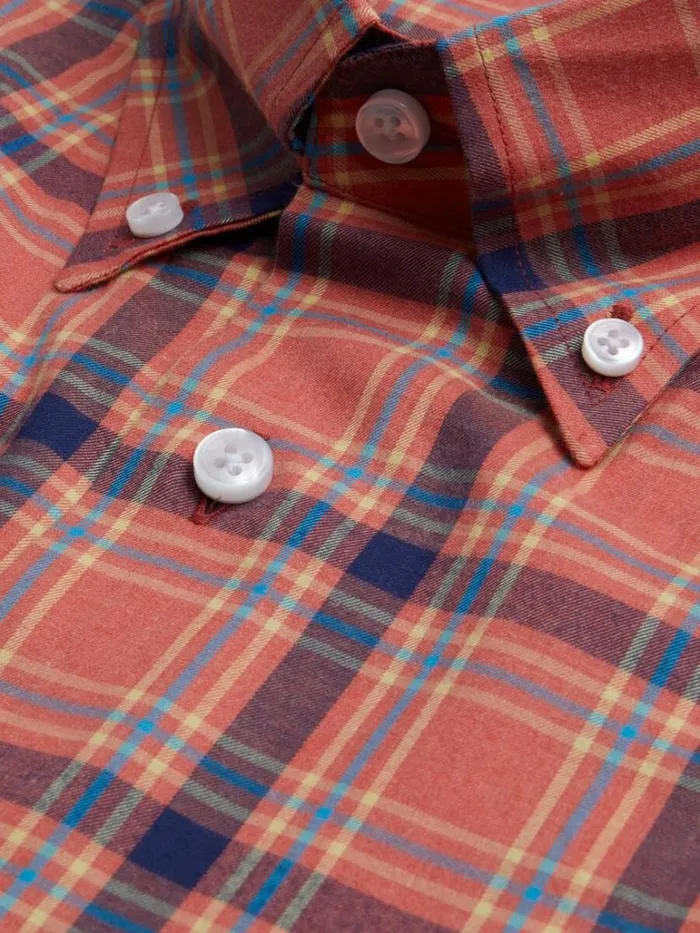 Sport Shirts Mens Paul Stuart Cotton Lightweight Flannel Plaid Sport Shirt Coral