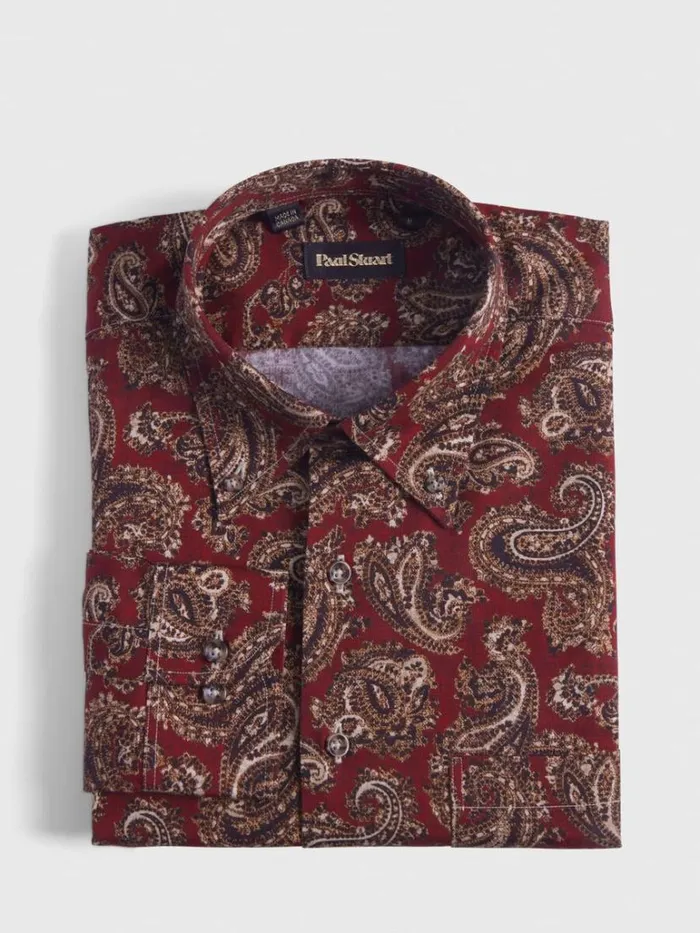 Sport Shirts Mens Paul Stuart Cotton Paisley Print Sport Shirt Burgundy