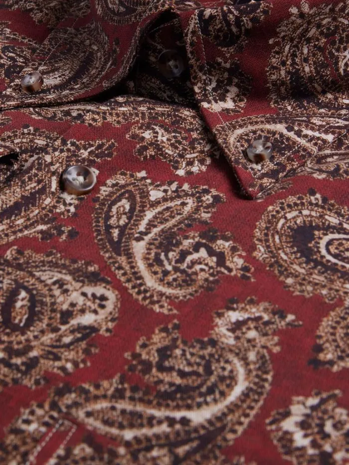 Sport Shirts Mens Paul Stuart Cotton Paisley Print Sport Shirt Burgundy
