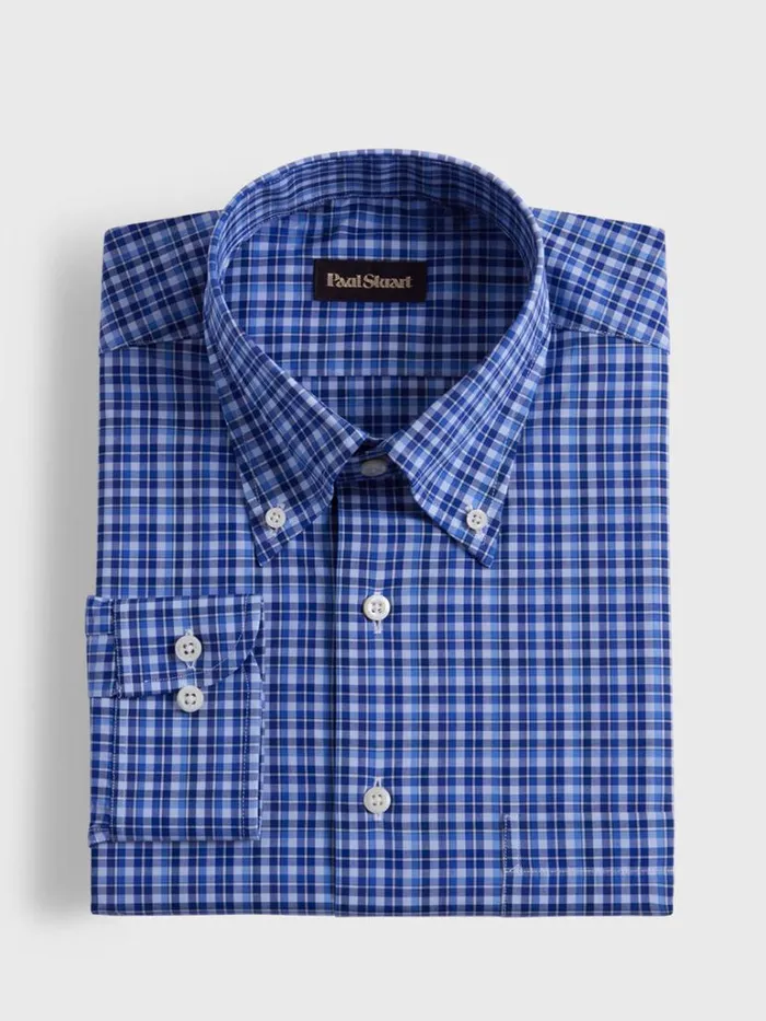 Sport Shirts Mens Paul Stuart Cotton Plaid Sport Shirt Navyblue
