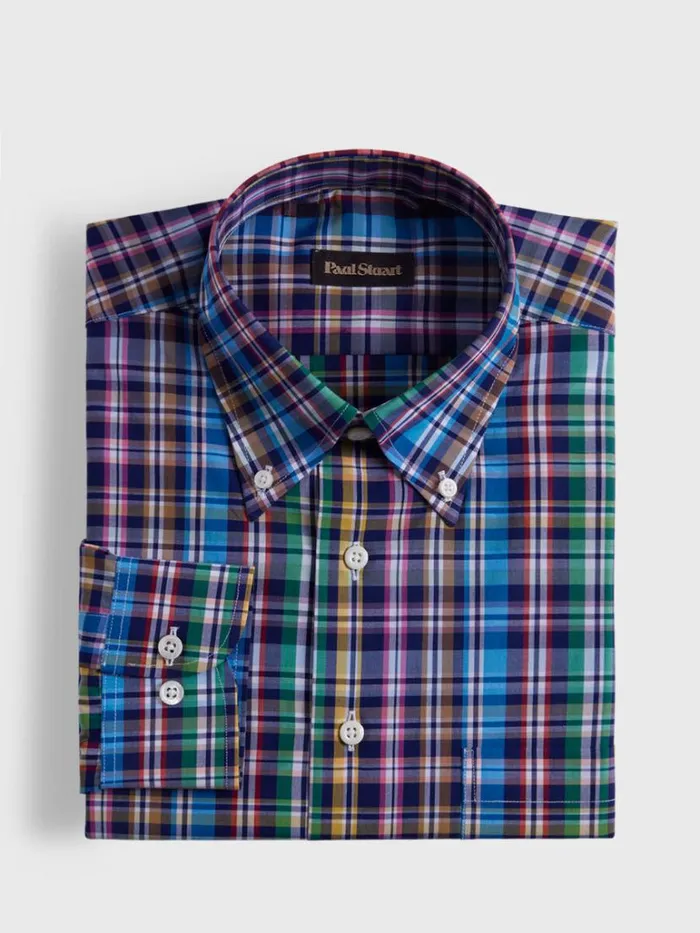 Sport Shirts Mens Paul Stuart Cotton Plaid Sport Shirt Navymulti