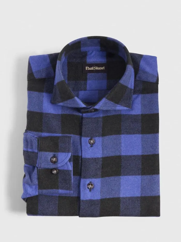 Sport Shirts Mens Paul Stuart Flannel Buffalo Check Sport Shirt Mustard