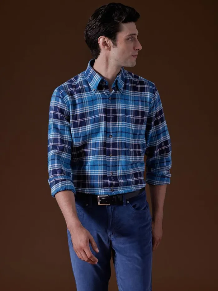Sport Shirts Mens Paul Stuart Flannel Plaid Sport Shirt Bluepurple
