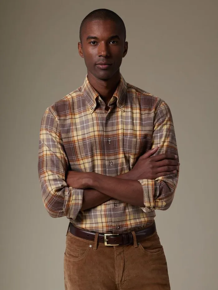 Sport Shirts Mens Paul Stuart Flannel Plaid Sport Shirt Brownyellow