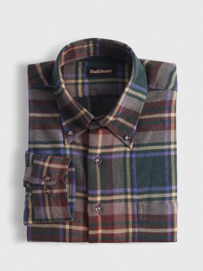Sport Shirts Mens Paul Stuart Flannel Plaid Sport Shirt Olivebrown