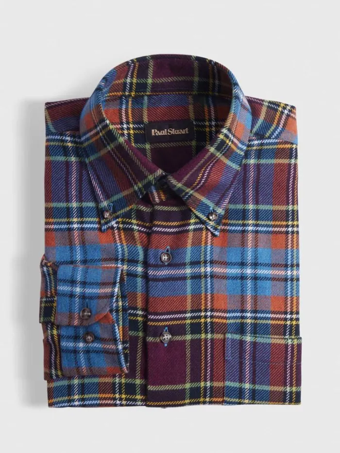 Sport Shirts Mens Paul Stuart Flannel Plaid Sport Shirt Orange