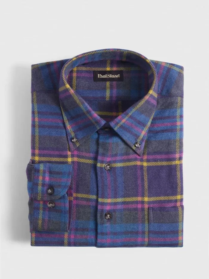 Sport Shirts Mens Paul Stuart Flannel Plaid Sport Shirt Purplepink