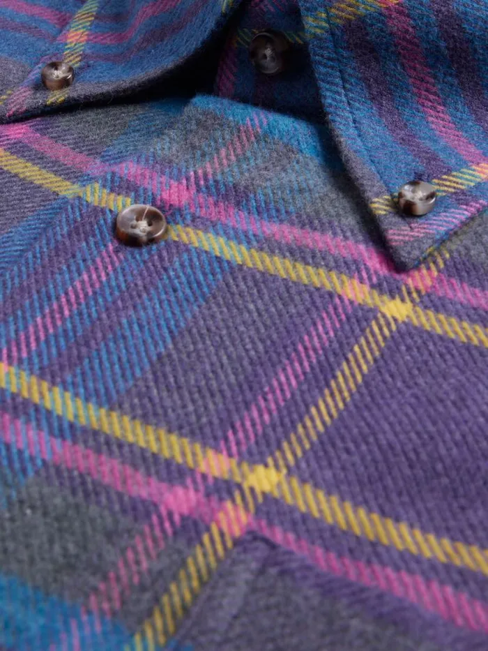Sport Shirts Mens Paul Stuart Flannel Plaid Sport Shirt Purplepink