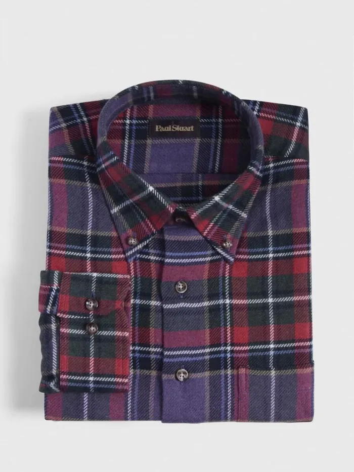 Sport Shirts Mens Paul Stuart Flannel Plaid Sport Shirt Redpurple