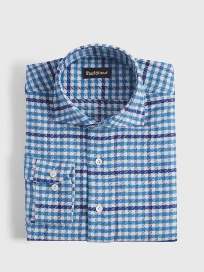 Sport Shirts Mens Paul Stuart Flannel Small Plaid Sport Shirt Blue