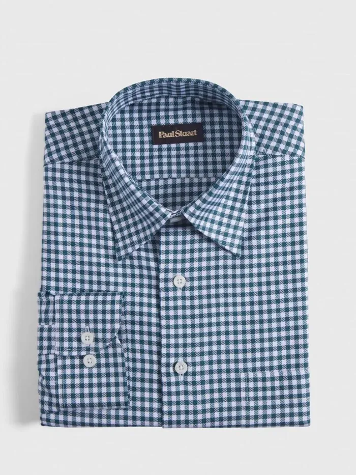 Sport Shirts Mens Paul Stuart Gingham Check Twill Sport Shirt Dark Green