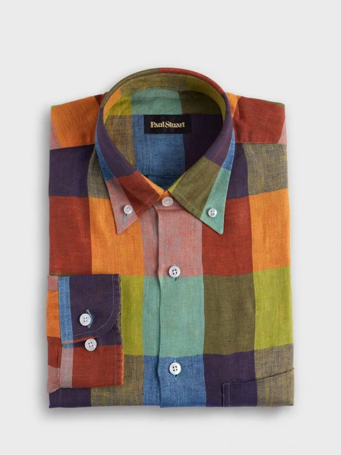 Sport Shirts Mens Paul Stuart Linen Buffalo Check Sport Shirt Multi