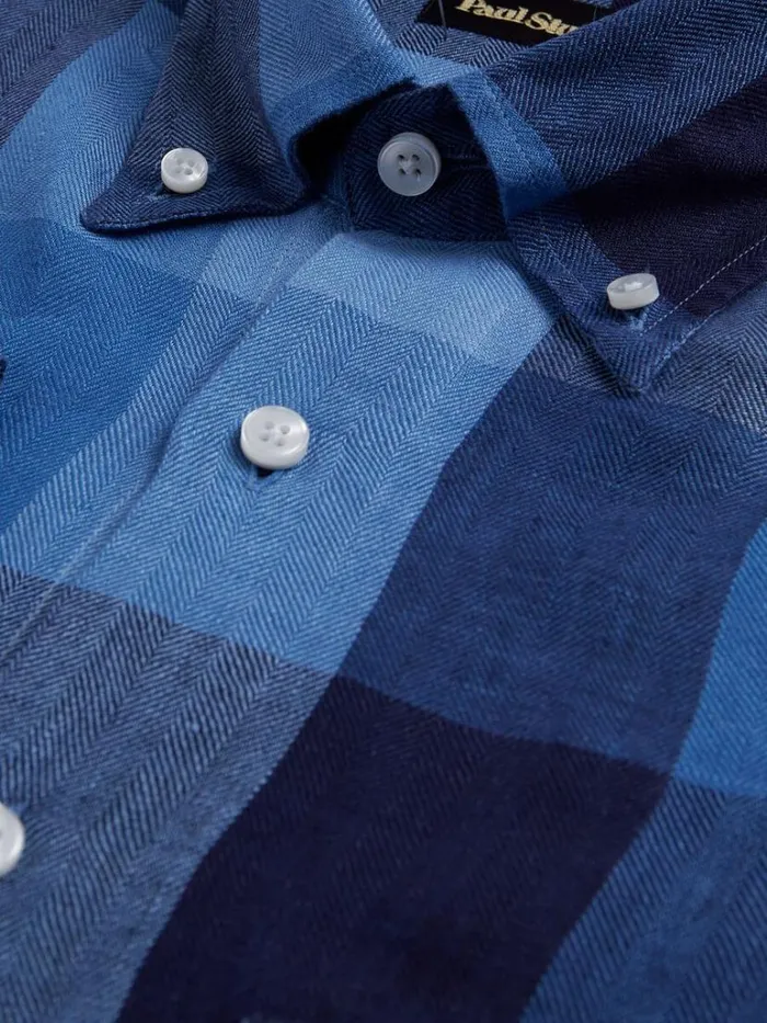Sport Shirts Mens Paul Stuart Linen Buffalo Check Sport Shirt Navyblue