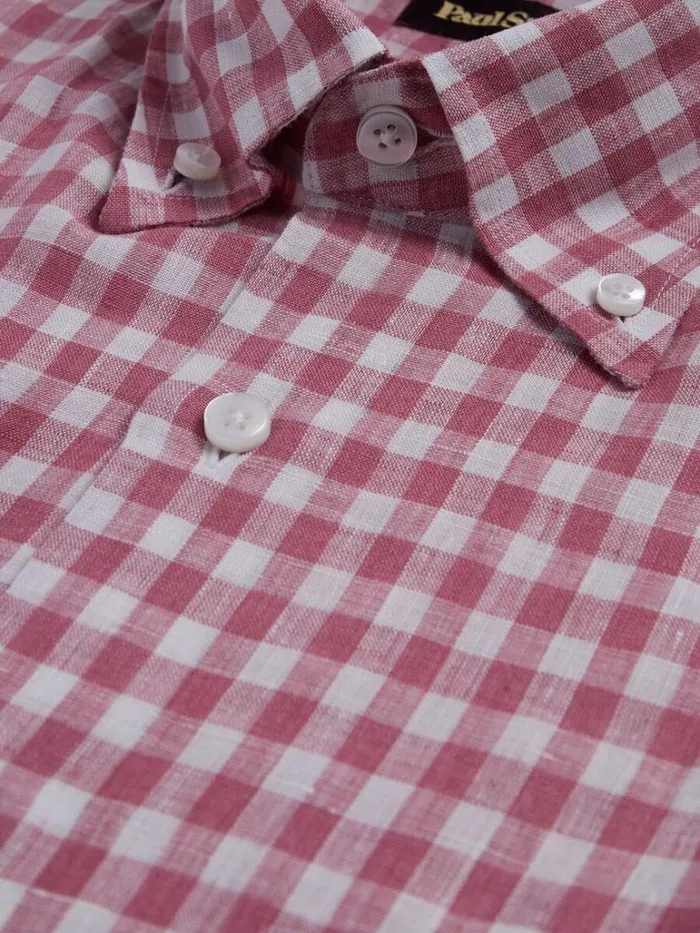 Sport Shirts Mens Paul Stuart Linen Gingham Sport Shirt Crimson