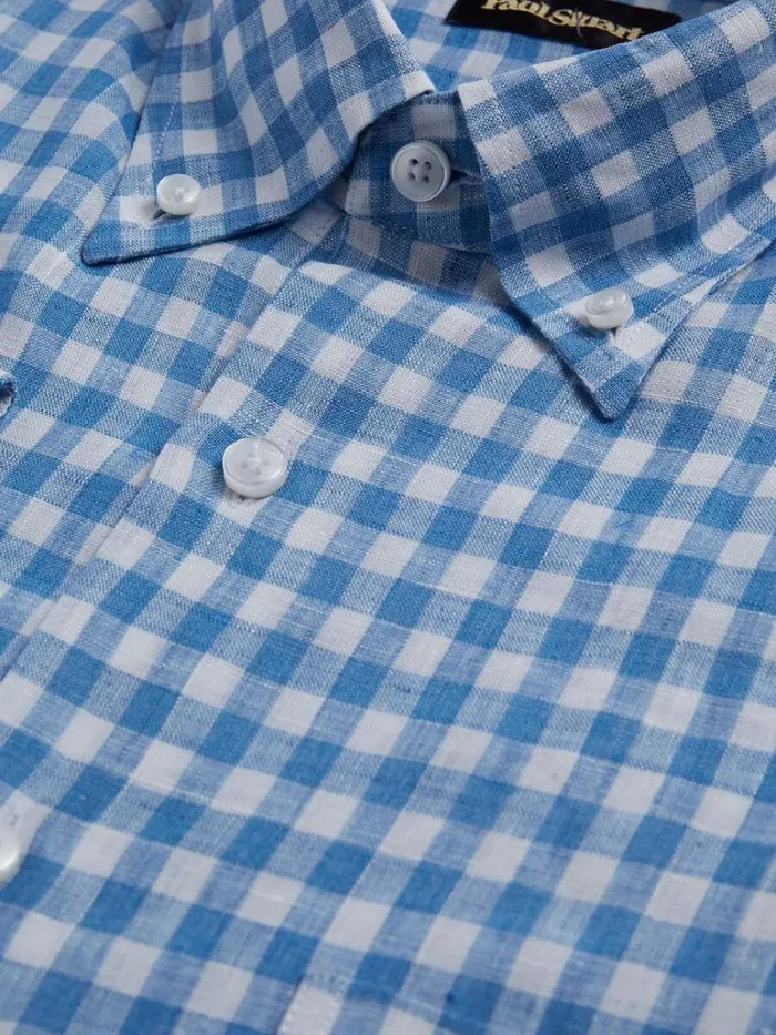 Sport Shirts Mens Paul Stuart Linen Gingham Sport Shirt Crimson